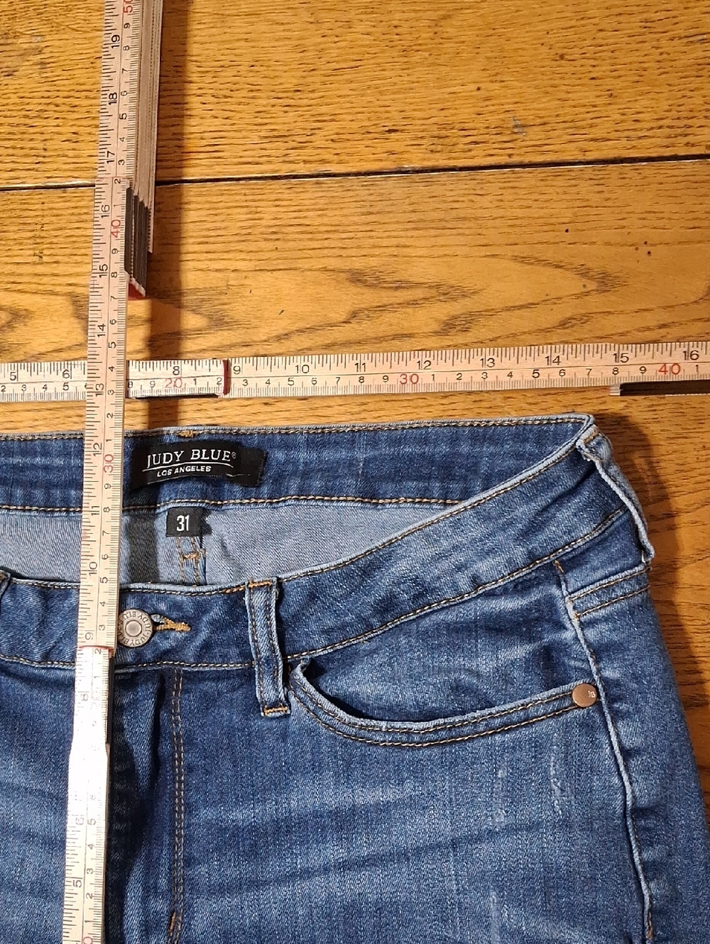 JUDY BLUE Jeans Women 31 BLUE Distressed Preowned Denim Pants Used Ripped Holes - Picture 3 of 5